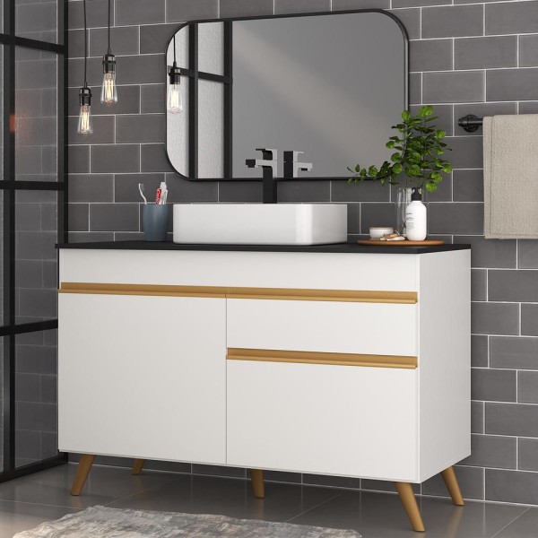 Encontraproduto.com.br - Gabinete Banheiro 2 Portas e 1 Gaveta Retrô 120cm Multimóveis MP5025 Branco