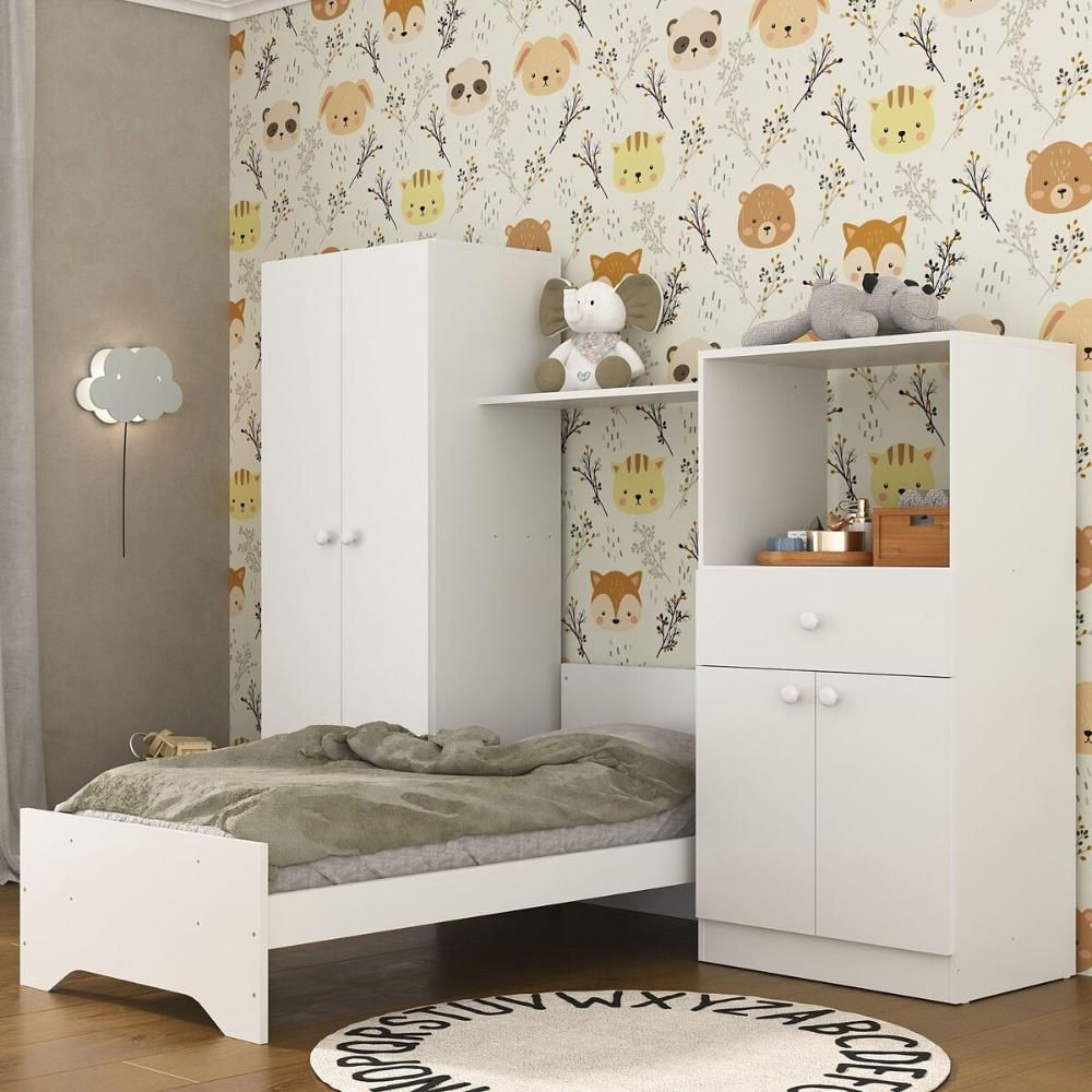 Encontraproduto.com.br - Quarto Infantil com Berço 3 em 1 e Colchão Incluso Luíza Multimóveis Branco