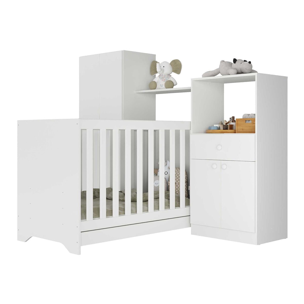 Encontraproduto.com.br - Quarto Infantil com Berço 3 em 1 e Colchão Incluso Luíza Multimóveis Branco