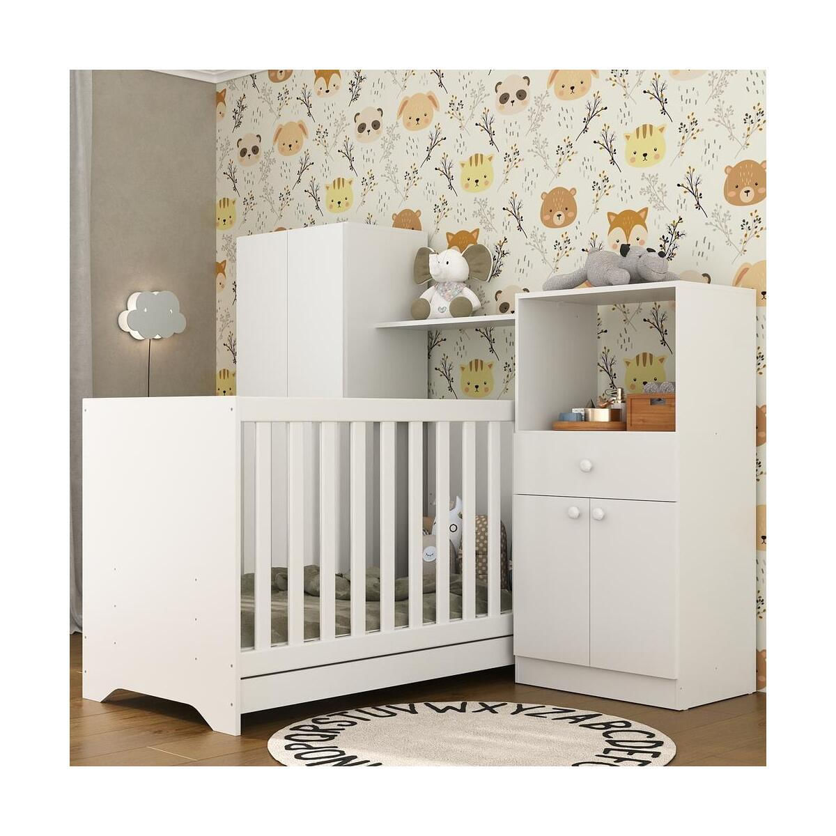 Encontraproduto.com.br - Quarto Infantil com Berço 3 em 1 e Colchão Incluso Luíza Multimóveis Branco