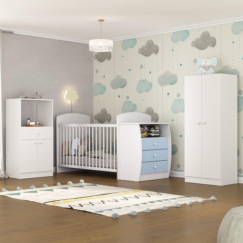 Encontraproduto.com.br - Quarto Infantil com Berço-Cômoda e Colchão Incluso Laura Multimóveis Branco/Azul