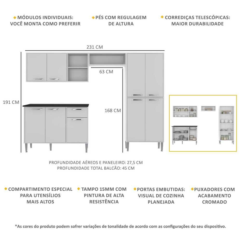 Encontraproduto.com.br - Armário de Cozinha Compacta Multimóveis Xangai Plus FG2840 Multimóveis Branca