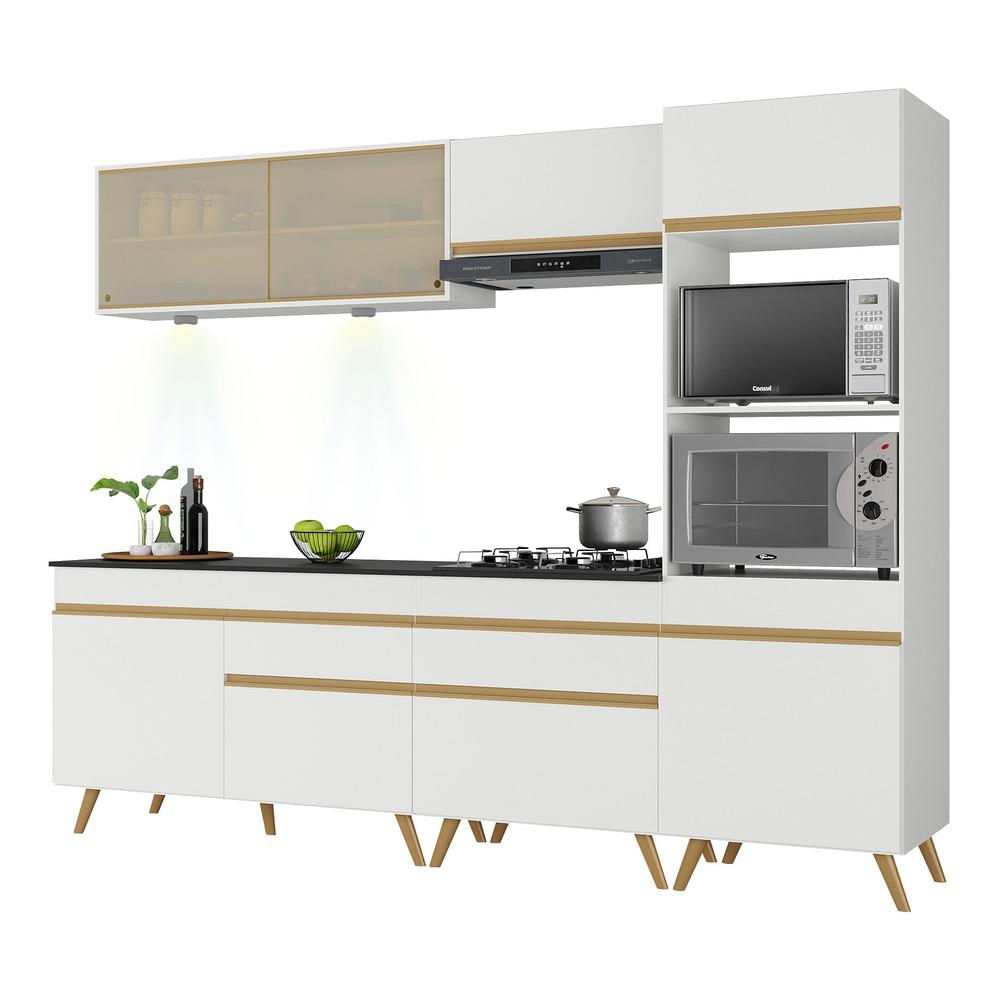 Encontraproduto.com.br - Armário de Cozinha Completa Multimóveis Veneza Up FG2037 com Leds e Balcão Branca