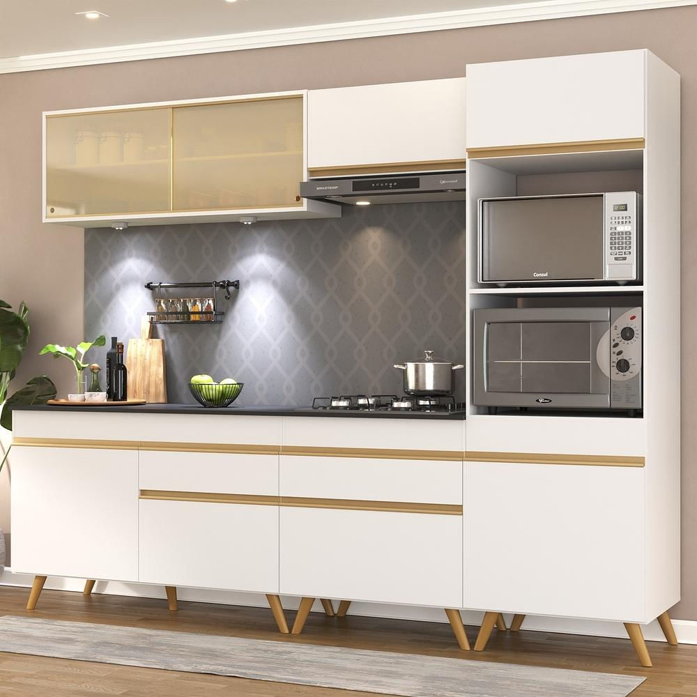 Encontraproduto.com.br - Armário de Cozinha Completa Multimóveis Veneza Up FG2037 com Leds e Balcão Branca