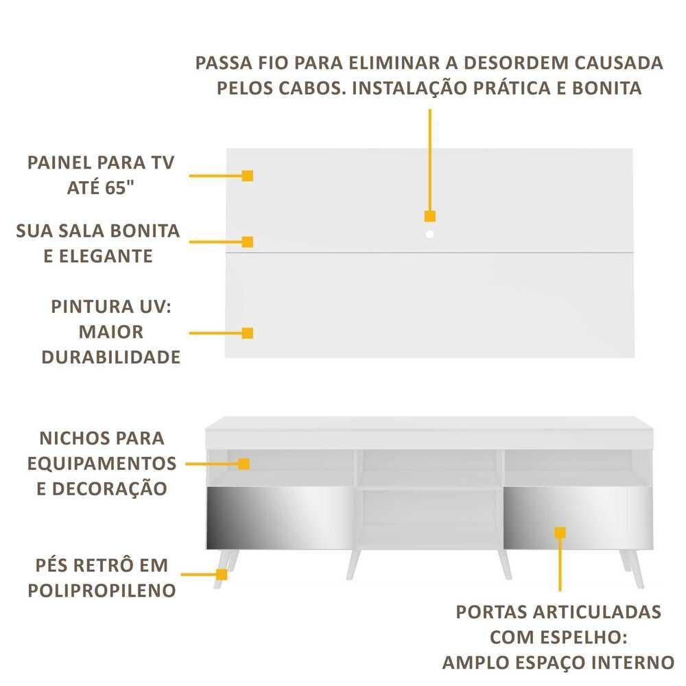 Encontraproduto.com.br - Rack com Painel Retrô com Espelho para TV até 65