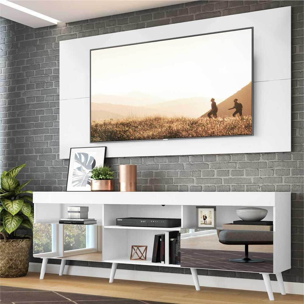 Encontraproduto.com.br - Rack com Painel Retrô com Espelho para TV até 65