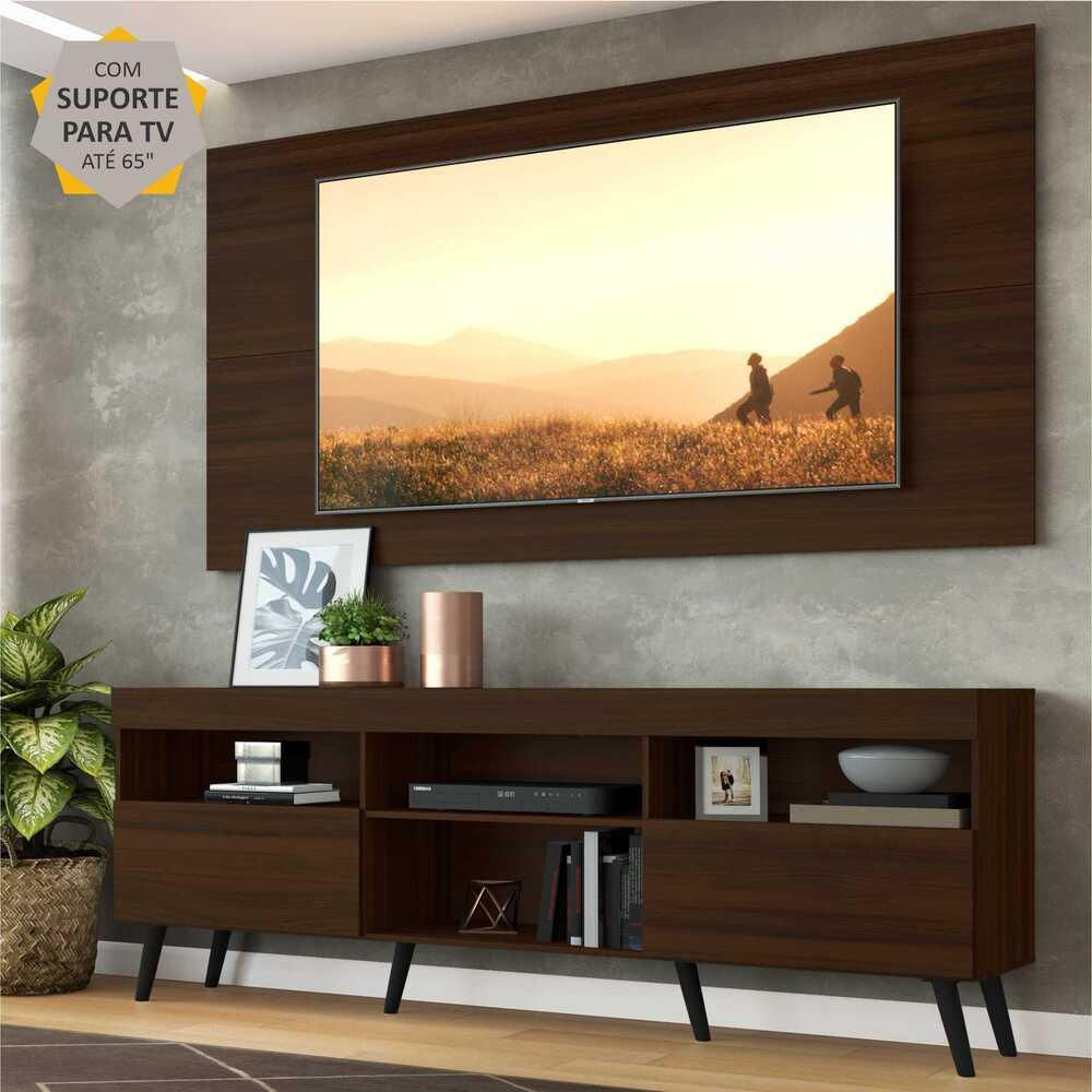 Rack Retrô com Painel e Suporte para TV até 65