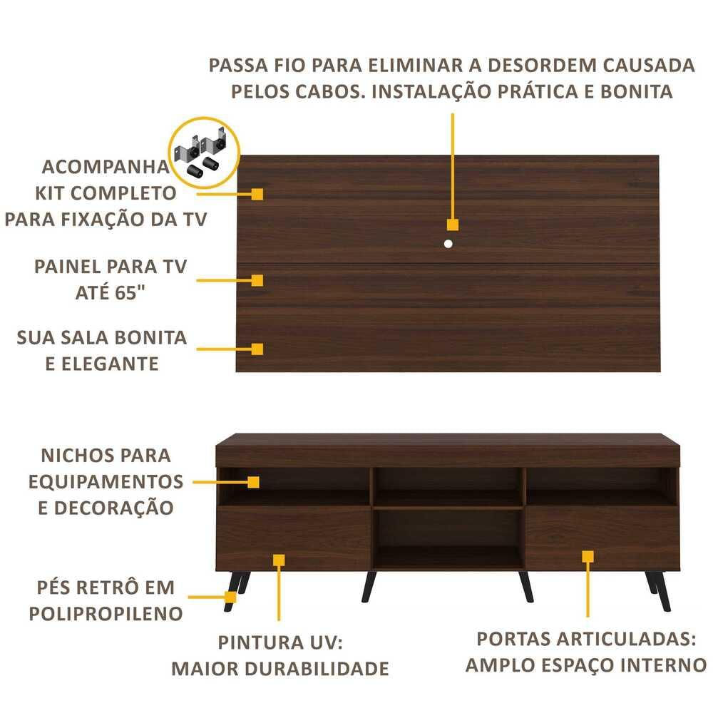 Encontraproduto.com.br - Rack Retrô com Painel e Suporte para TV até 65