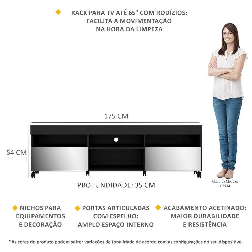 Encontraproduto.com.br - Rack com Rodízios e Espelho para TV até 65