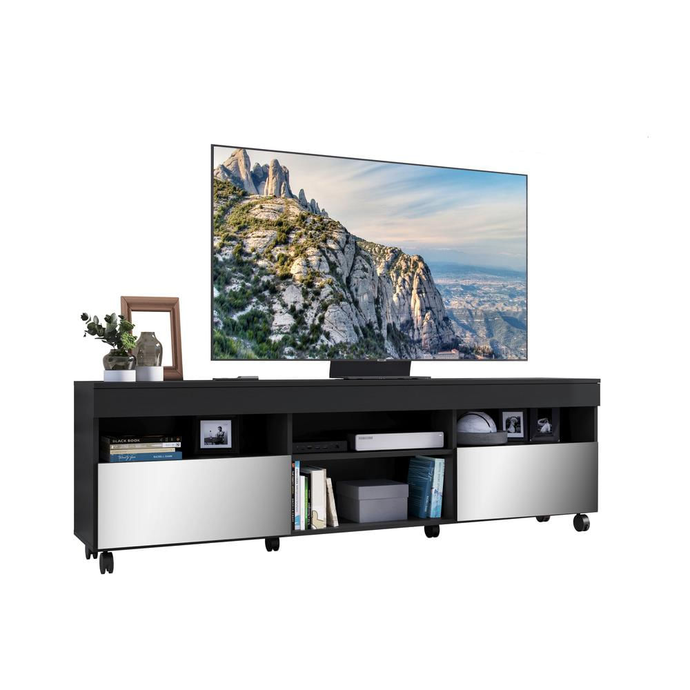 Encontraproduto.com.br - Rack com Rodízios e Espelho para TV até 65