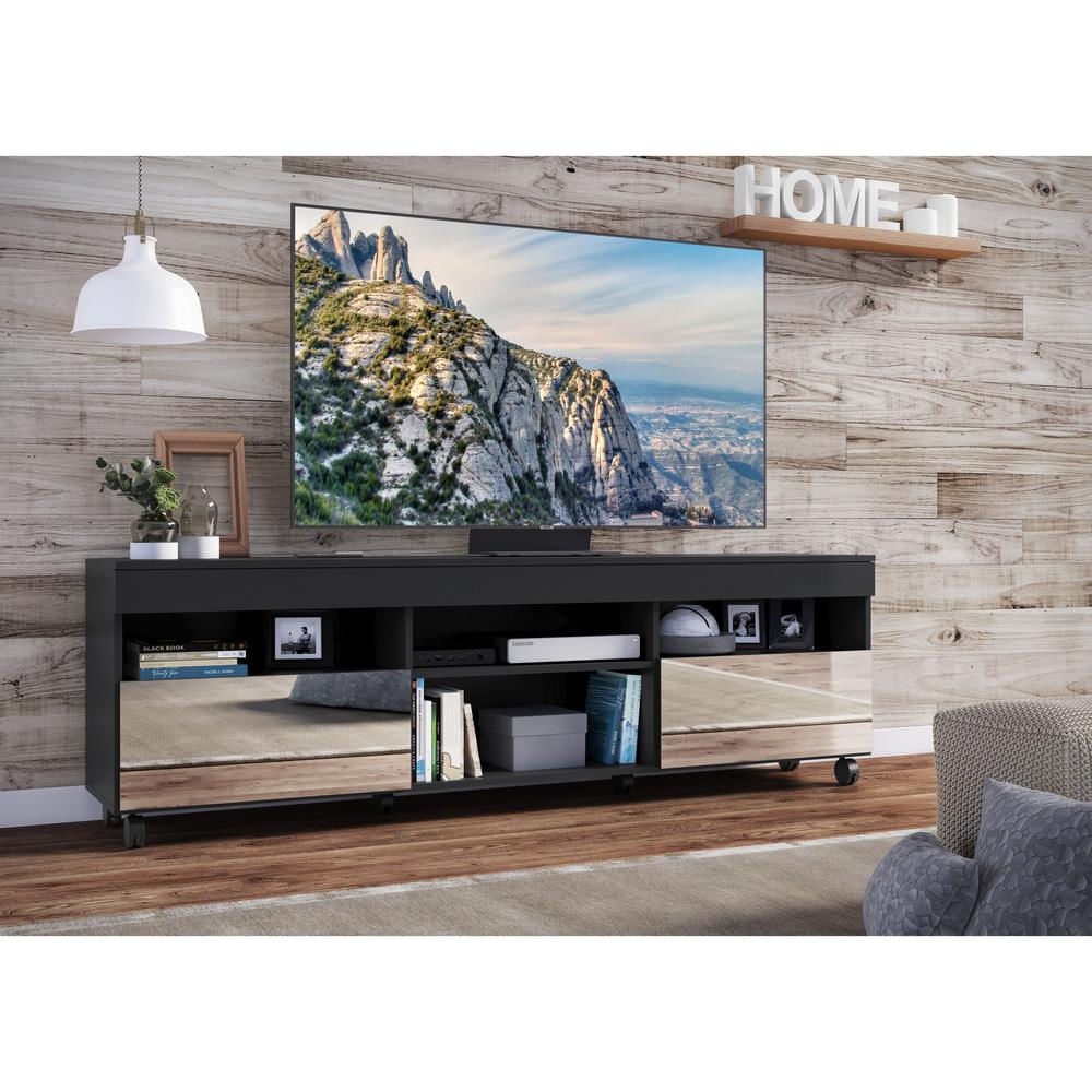 Encontraproduto.com.br - Rack com Rodízios e Espelho para TV até 65