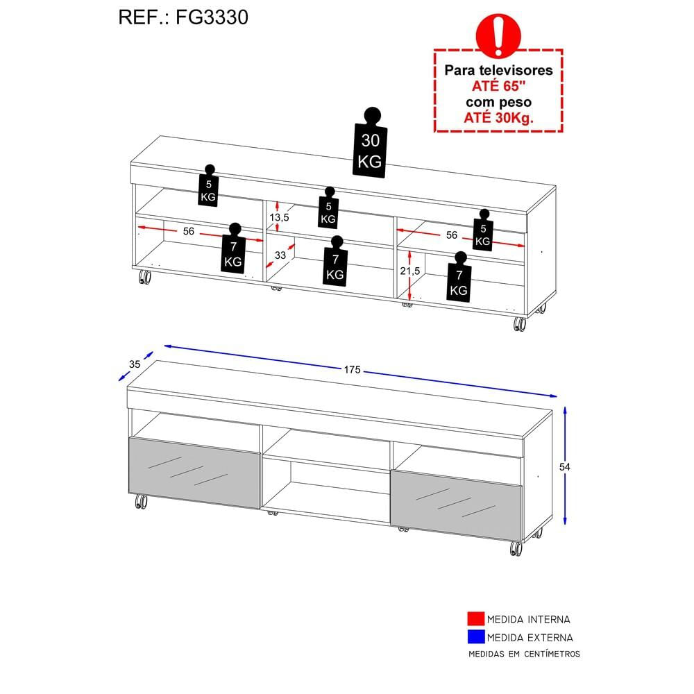 Encontraproduto.com.br - Rack com Rodízios e Espelho para TV até 65