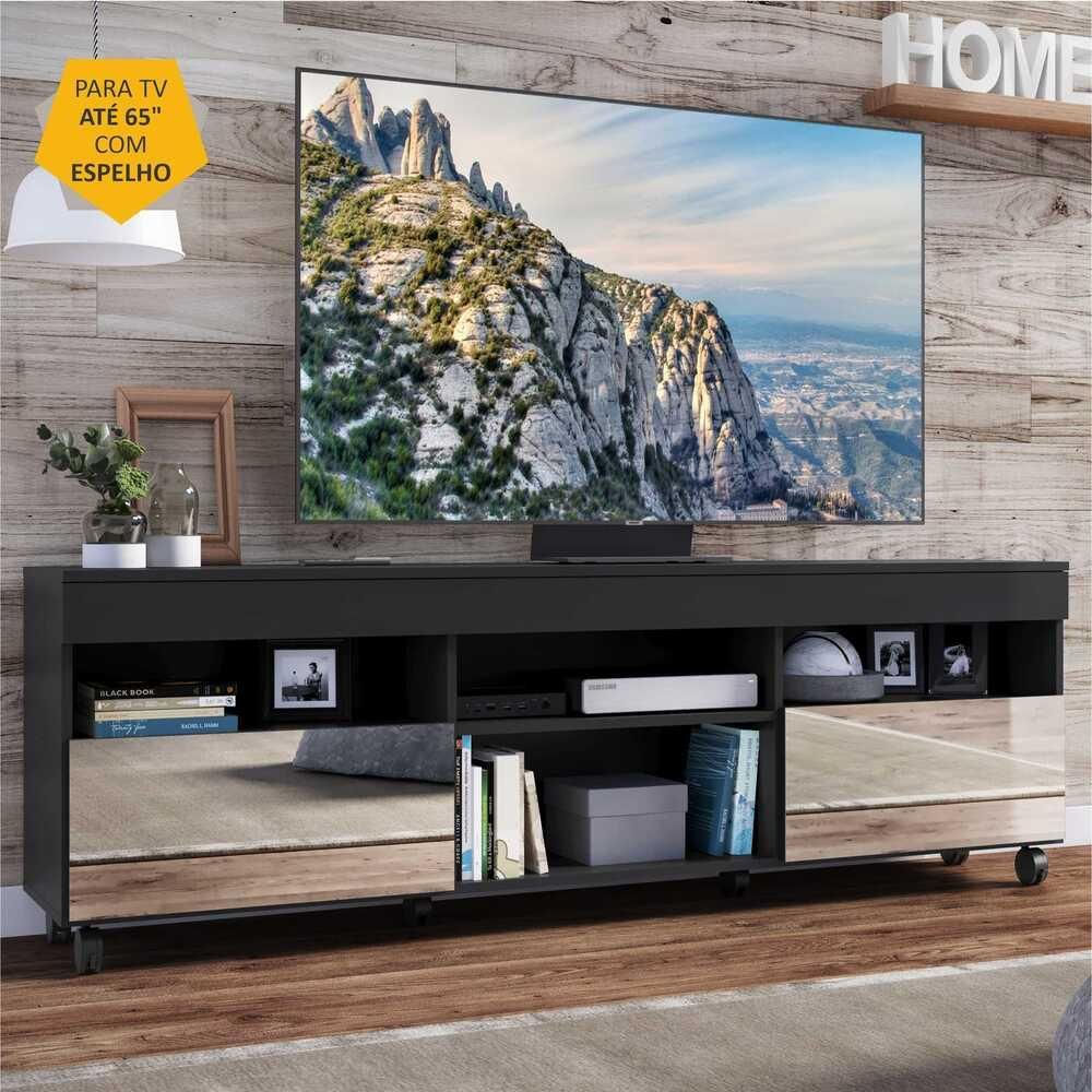 Encontraproduto.com.br - Rack com Rodízios e Espelho para TV até 65