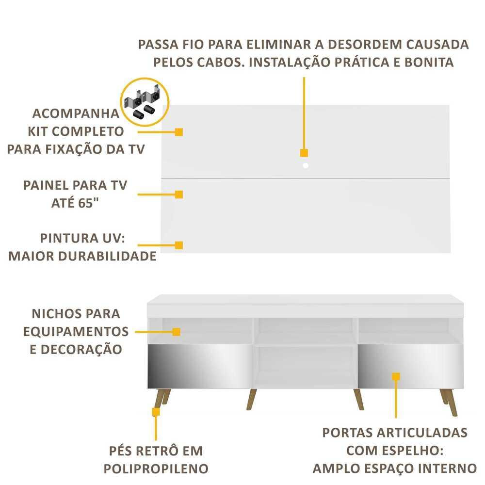 Encontraproduto.com.br - Rack Retrô c/ Espelho e Painel com Suporte para TV até 65
