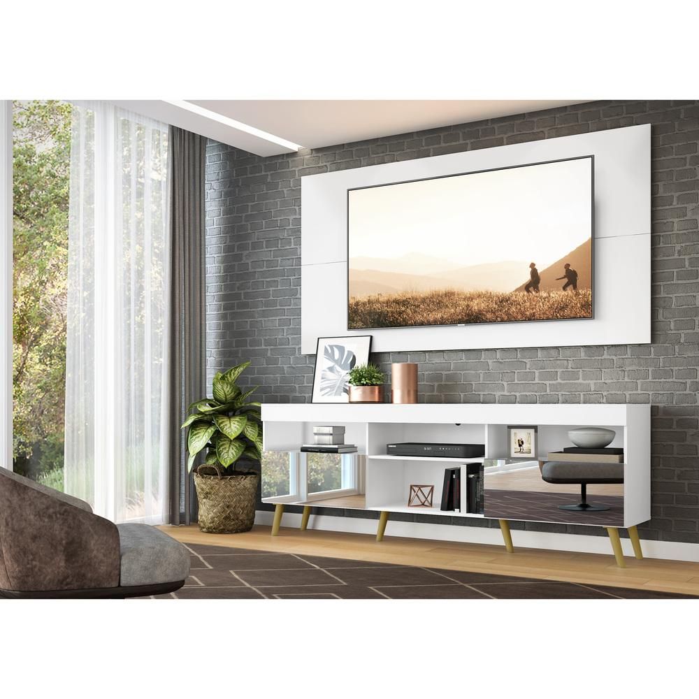 Encontraproduto.com.br - Rack Retrô c/ Espelho e Painel com Suporte para TV até 65