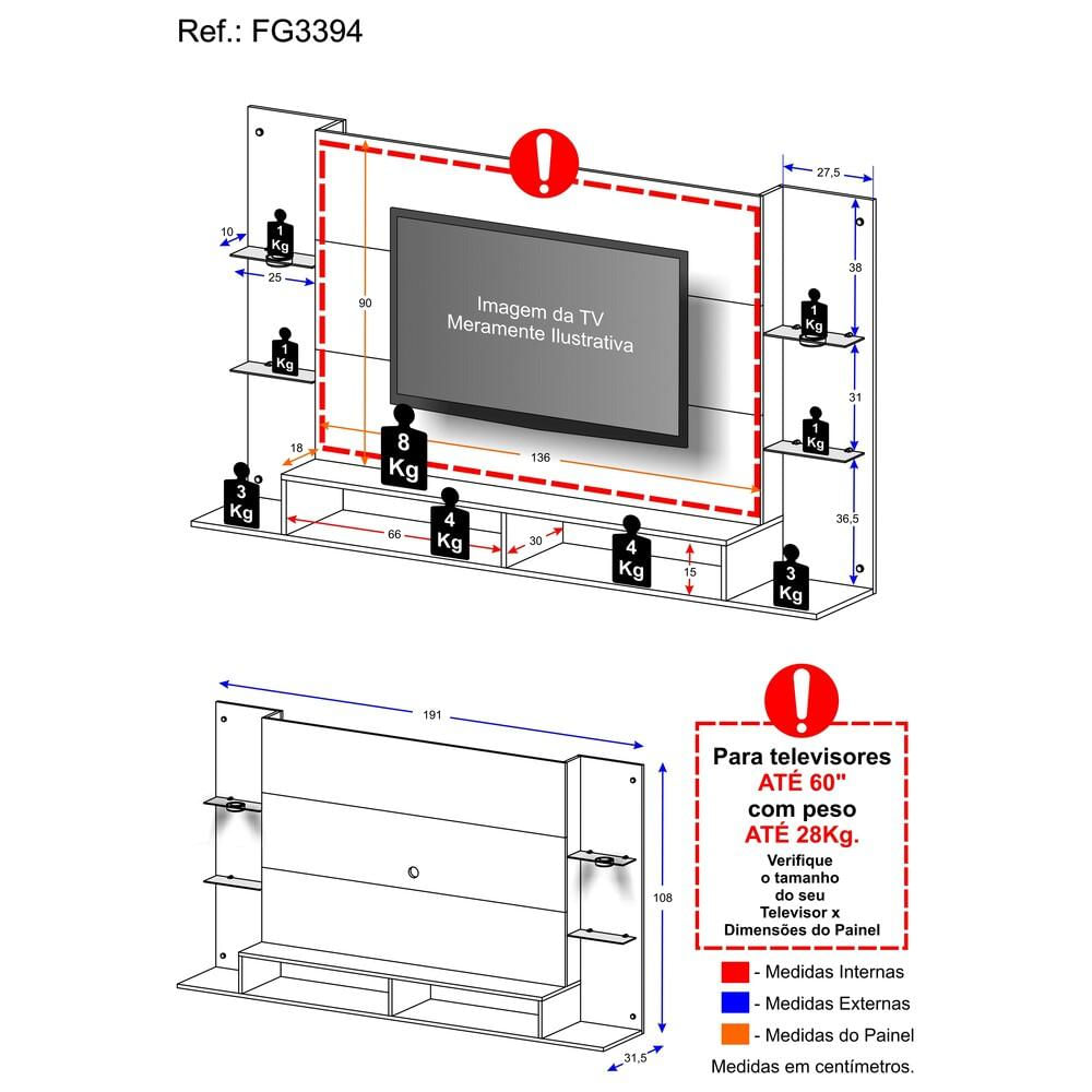 Encontraproduto.com.br - Painel com 2 Leds para TV até 60