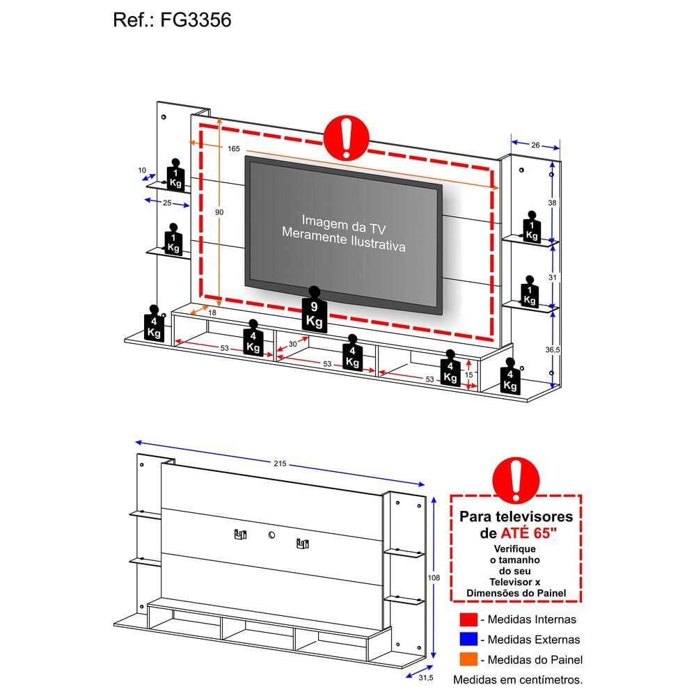 Encontraproduto.com.br - Painel com Suporte para TV até 65