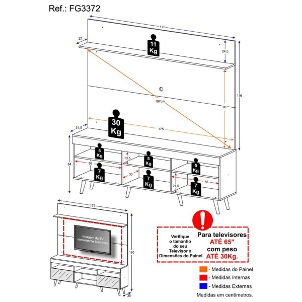 Encontraproduto.com.br - Rack Retrô com Painel para TV até 65