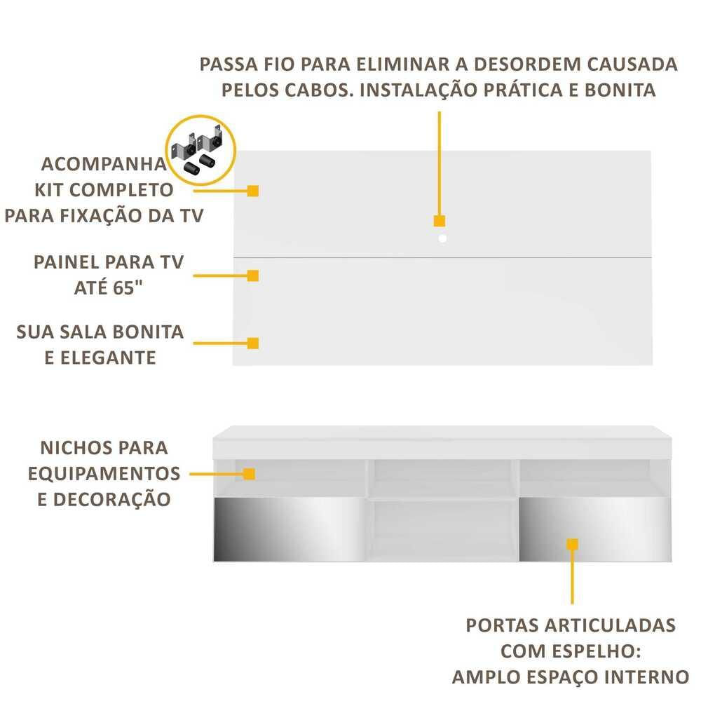 Rack com Espelho e Painel com Suporte para TV até 65
