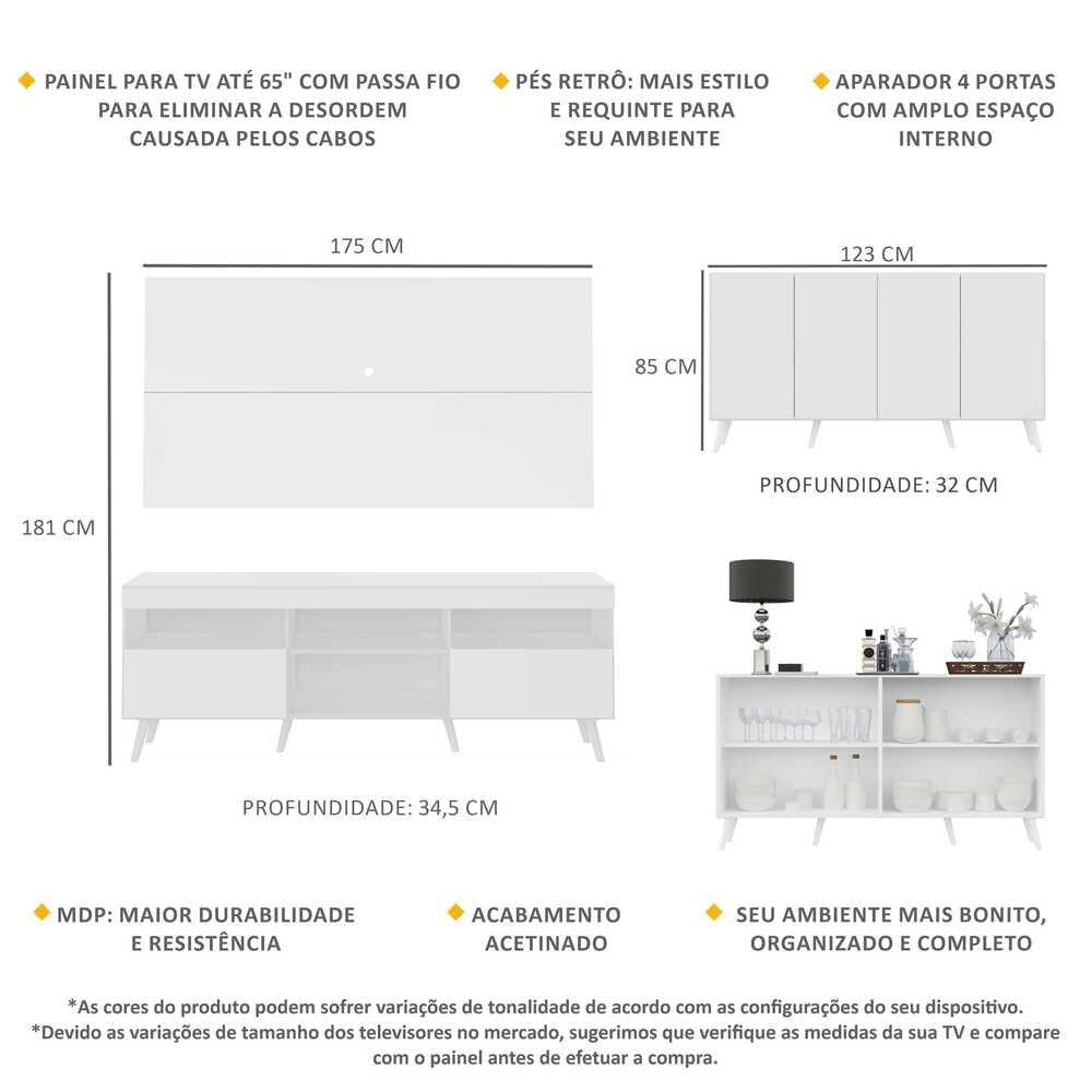 Encontraproduto.com.br - Conjunto Sala de Estar Rack/Painel TV/Aparador Multimóveis Sofia FG1005 Branco