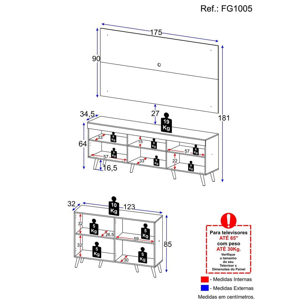 Encontraproduto.com.br - Conjunto Sala de Estar Rack/Painel TV/Aparador Multimóveis Sofia FG1005 Branco