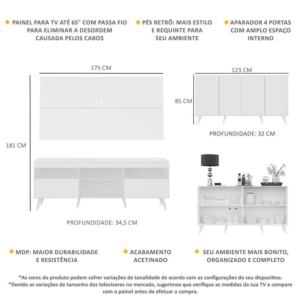 Encontraproduto.com.br - Conjunto Sala de Estar Rack/Painel TV/Aparador Multimóveis Sofia FG1005 Branco
