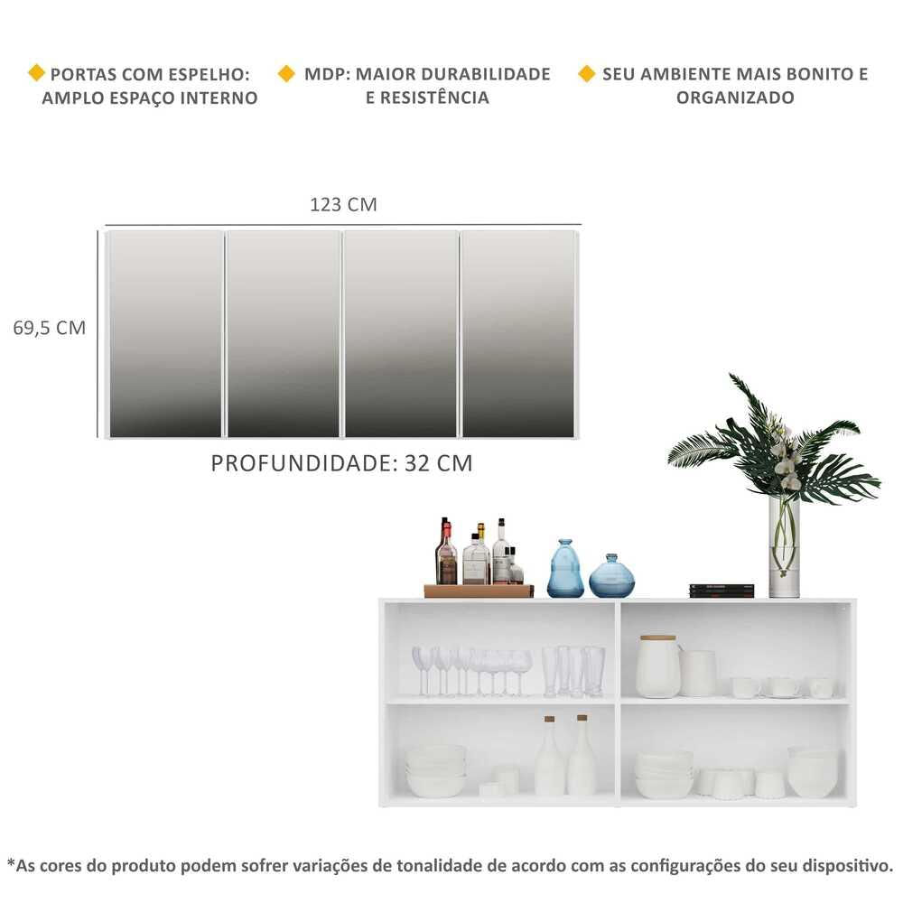 Encontraproduto.com.br - Aparador Buffet com Espelho Multimóveis Vegas 4 Portas FG3558 Branco