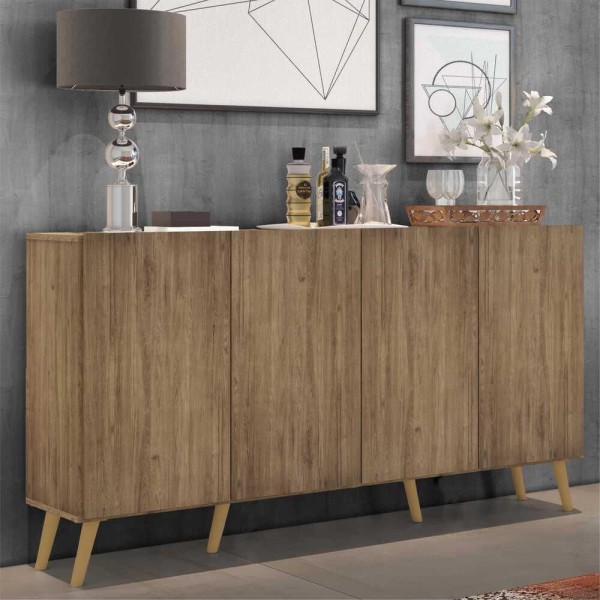 Encontraproduto.com.br - Aparador Buffet Retrô Multimóveis Veneza 4 Portas FG3556 Rustic/Natural
