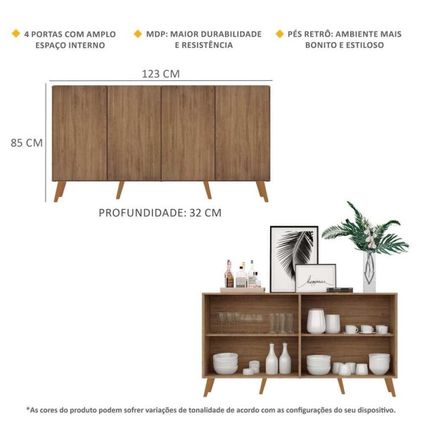 Encontraproduto.com.br - Aparador Buffet Retrô Multimóveis Veneza 4 Portas FG3556 Rustic/Natural