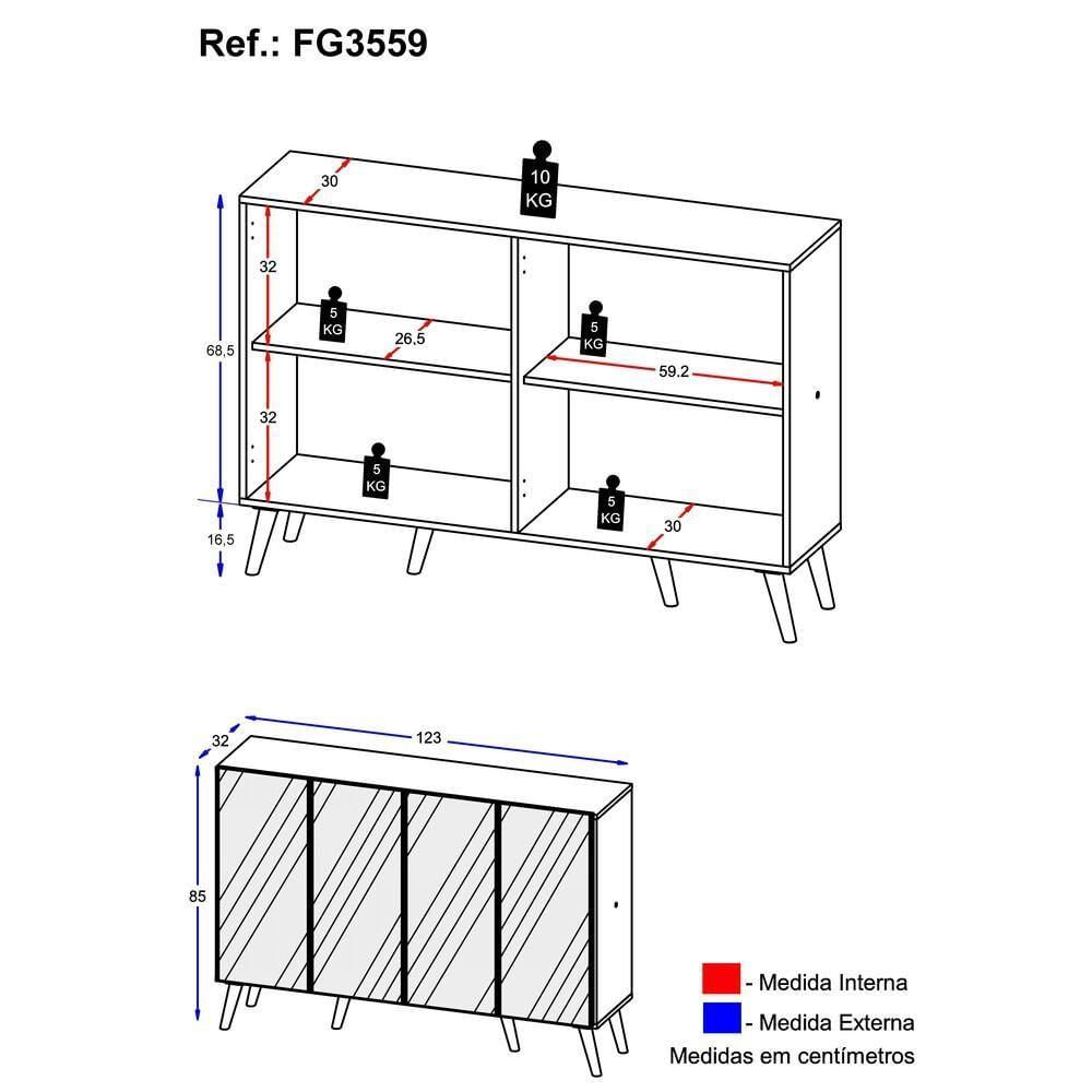 Encontraproduto.com.br - Aparador Buffet Retrô com Espelho Multimóveis Veneza com 4 Portas FG3559 Branco