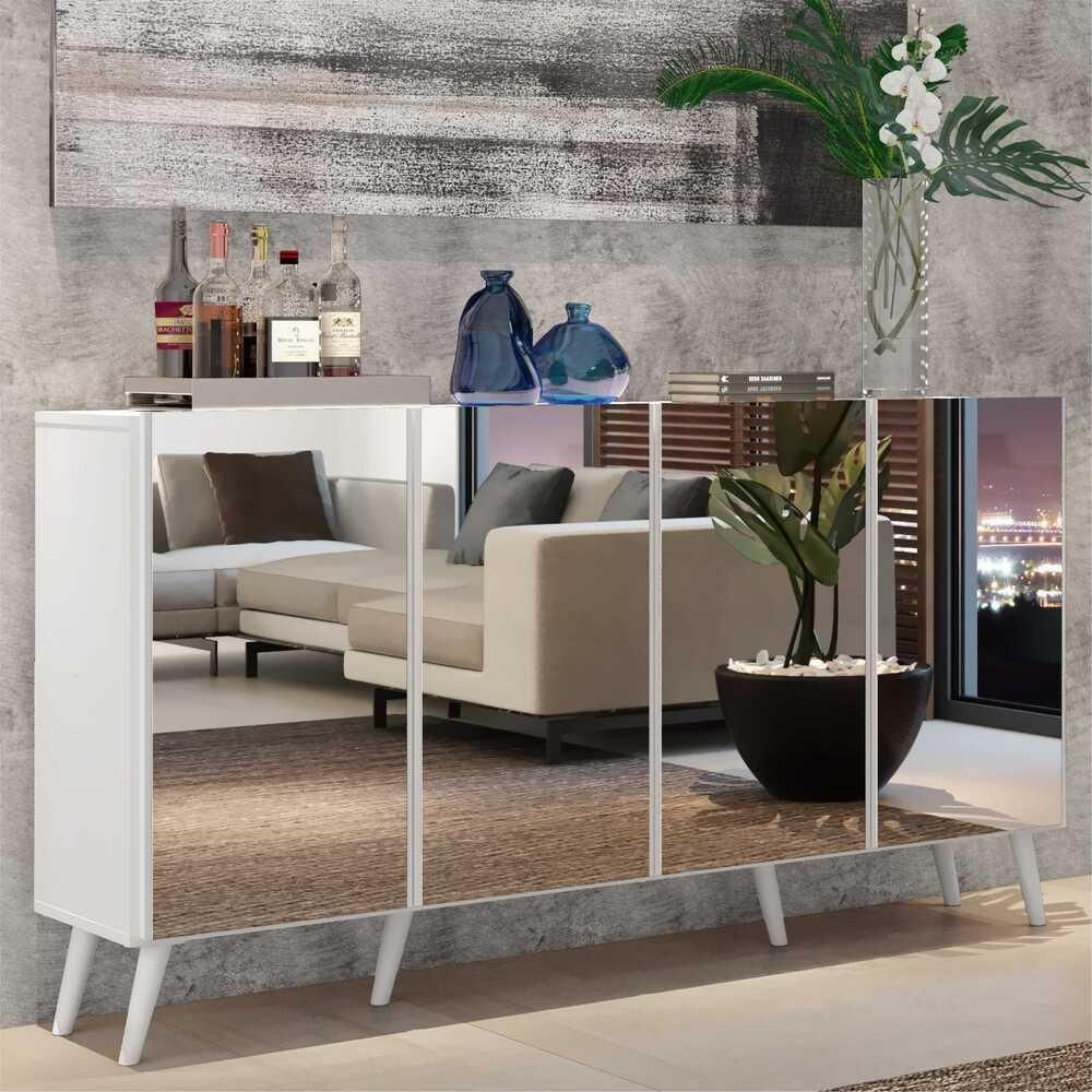 Encontraproduto.com.br - Aparador Buffet Retrô com Espelho Multimóveis Veneza com 4 Portas FG3559 Branco