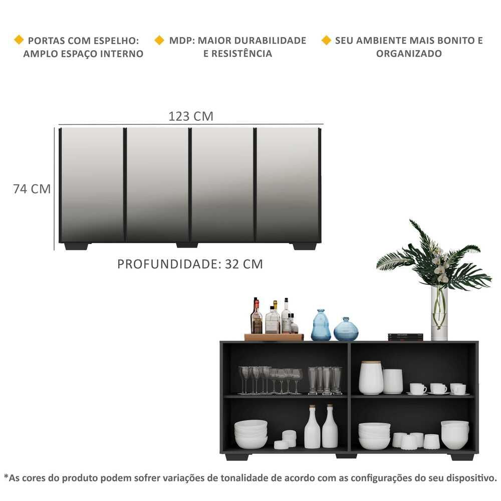 Encontraproduto.com.br - Aparador Buffet com Espelho Multimóveis Vegas com 4 Portas FG3560 Preto