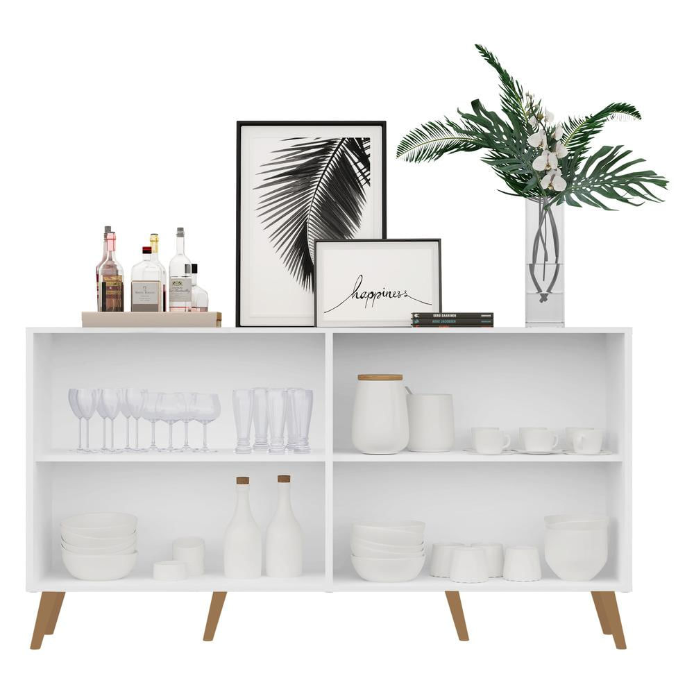Encontraproduto.com.br - Aparador Buffet Retrô com Espelho Multimóveis Veneza com 4 Portas FG3559 Branco/Natural