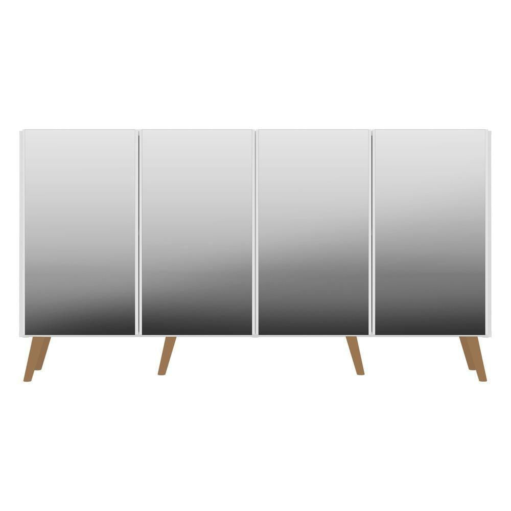 Encontraproduto.com.br - Aparador Buffet Retrô com Espelho Multimóveis Veneza com 4 Portas FG3559 Branco/Natural