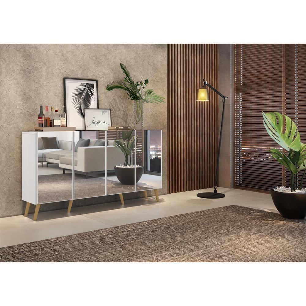 Encontraproduto.com.br - Aparador Buffet Retrô com Espelho Multimóveis Veneza com 4 Portas FG3559 Branco/Natural