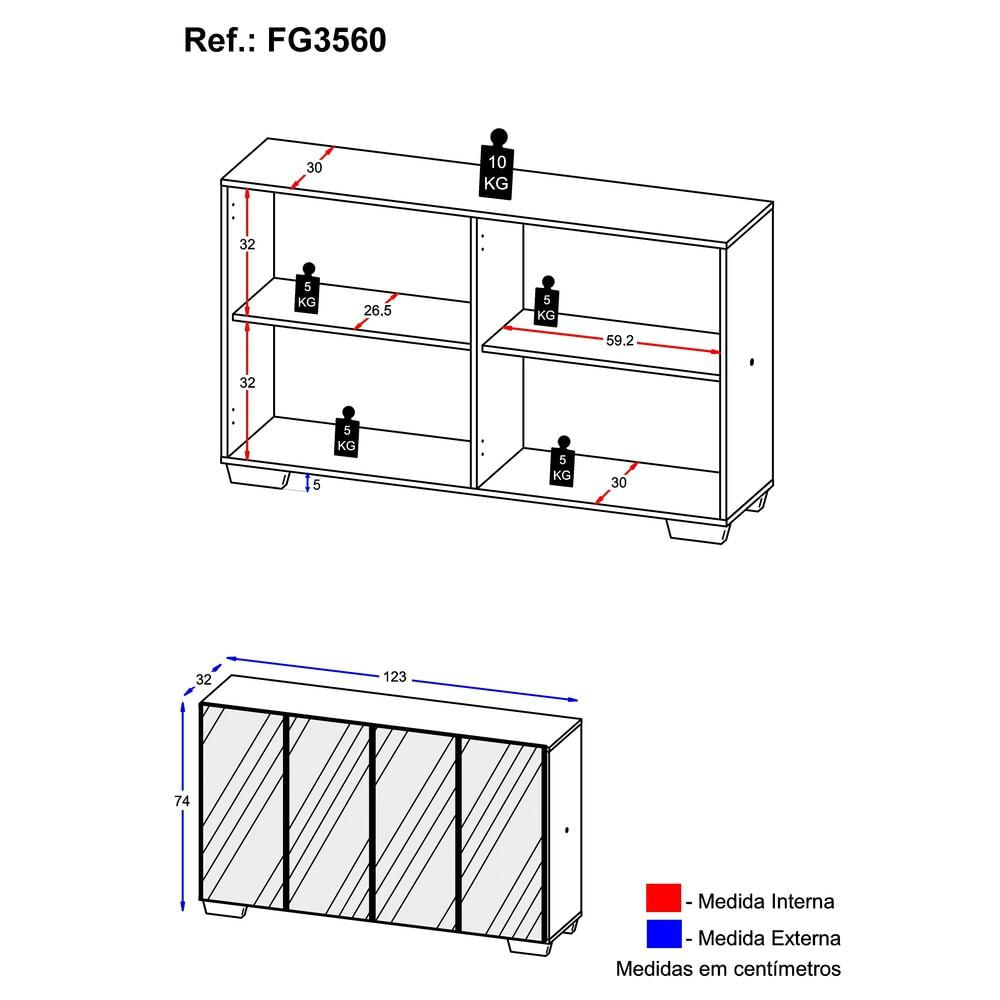 Encontraproduto.com.br - Aparador Buffet com Espelho Multimóveis Vegas com 4 Portas FG3560 Preto/Branco