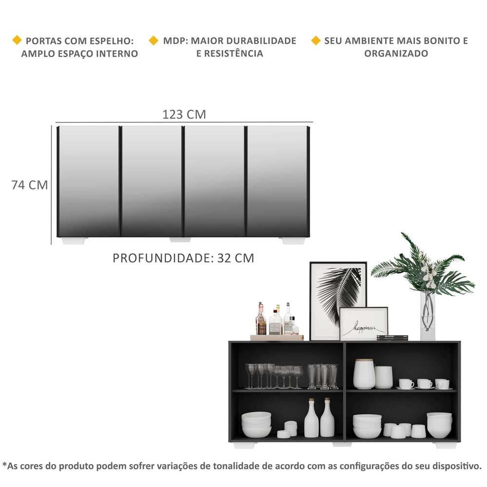 Encontraproduto.com.br - Aparador Buffet com Espelho Multimóveis Vegas com 4 Portas FG3560 Preto/Branco