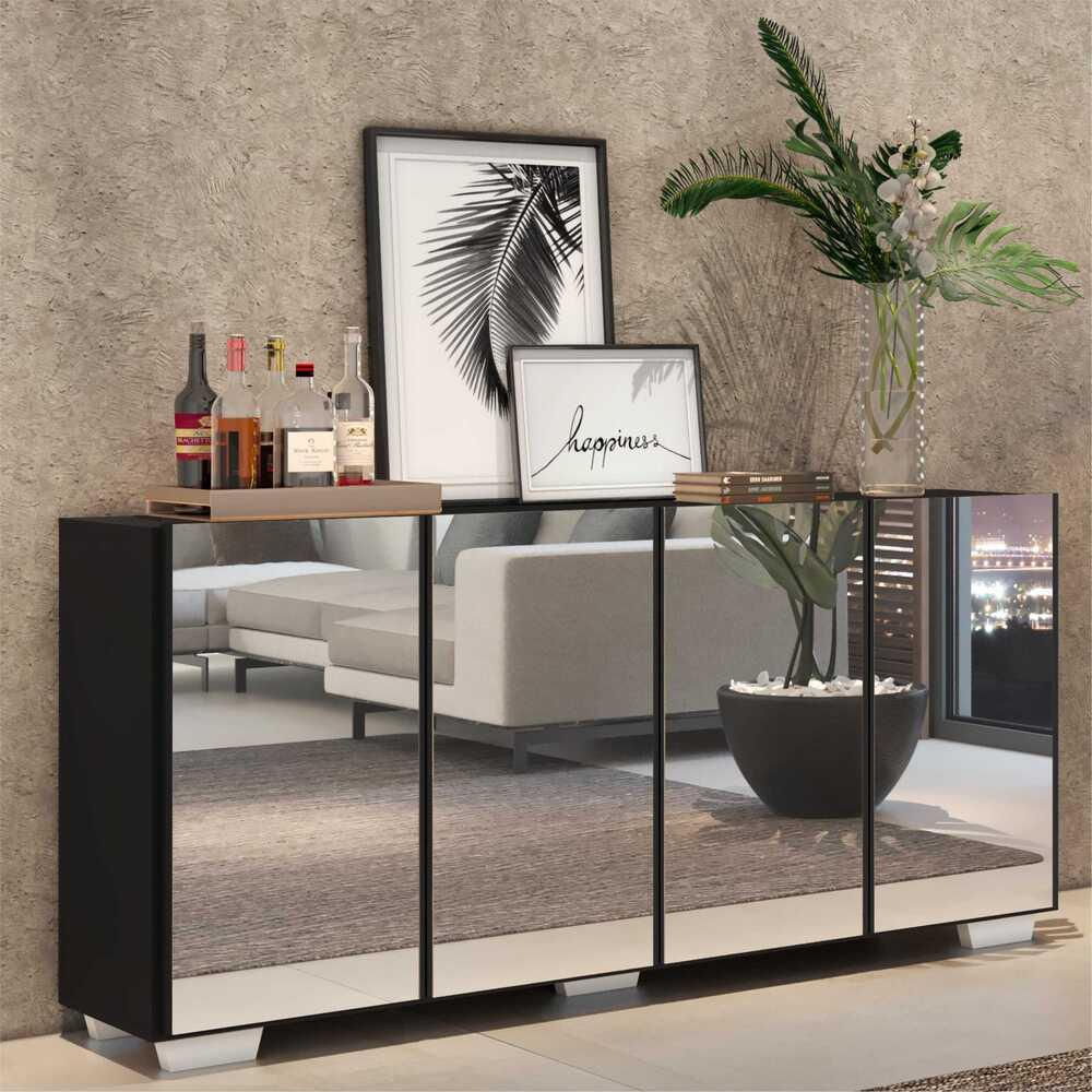 Encontraproduto.com.br - Aparador Buffet com Espelho Multimóveis Vegas com 4 Portas FG3560 Preto/Branco