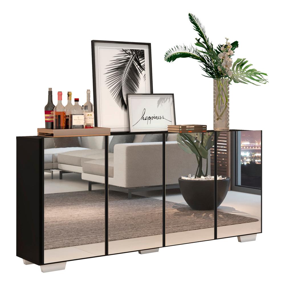 Aparador Buffet com Espelho Multimóveis Vegas com 4 Portas FG3560 Preto/Branco