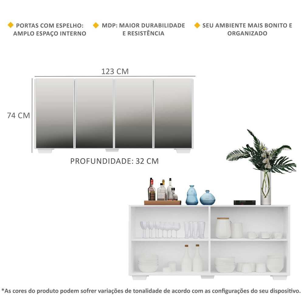 Encontraproduto.com.br - Aparador Buffet com Espelho Multimóveis Vegas com 4 Portas FG3560 Branco