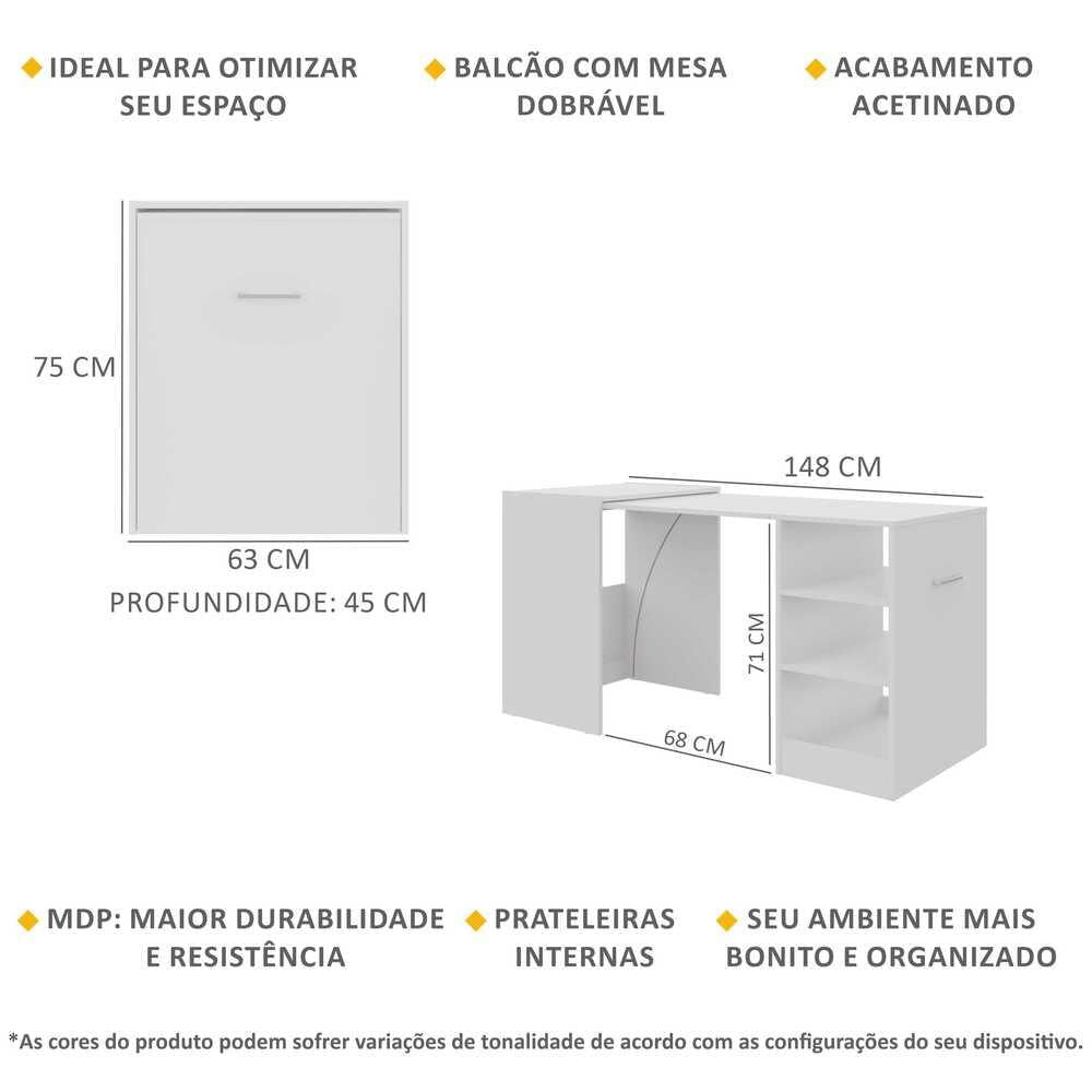 Encontraproduto.com.br - Aparador Bar com Mesa Dobrável  Multimóveis Ibiza FG1000 Branco