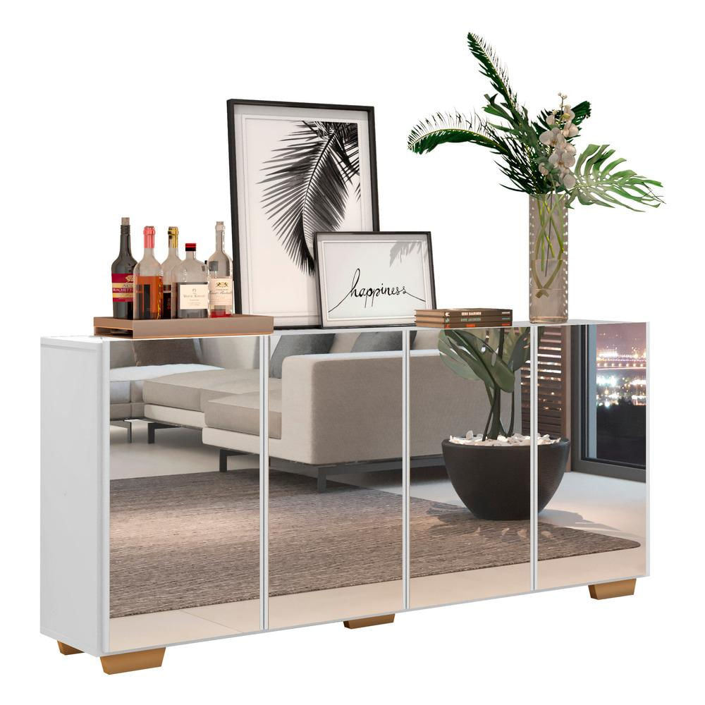 Encontraproduto.com.br - Aparador Buffet com Espelho Multimóveis Vegas com 4 Portas FG3560 Branco/Natural