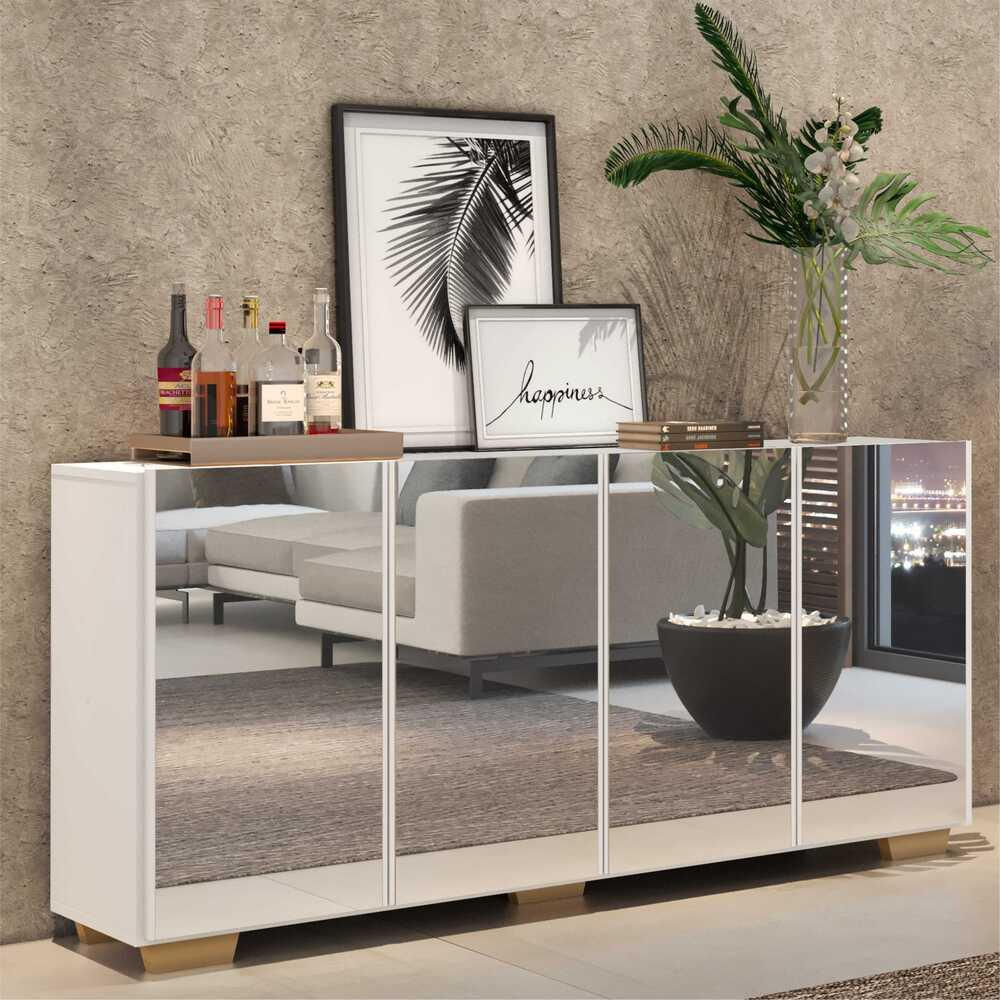 Encontraproduto.com.br - Aparador Buffet com Espelho Multimóveis Vegas com 4 Portas FG3560 Branco/Natural
