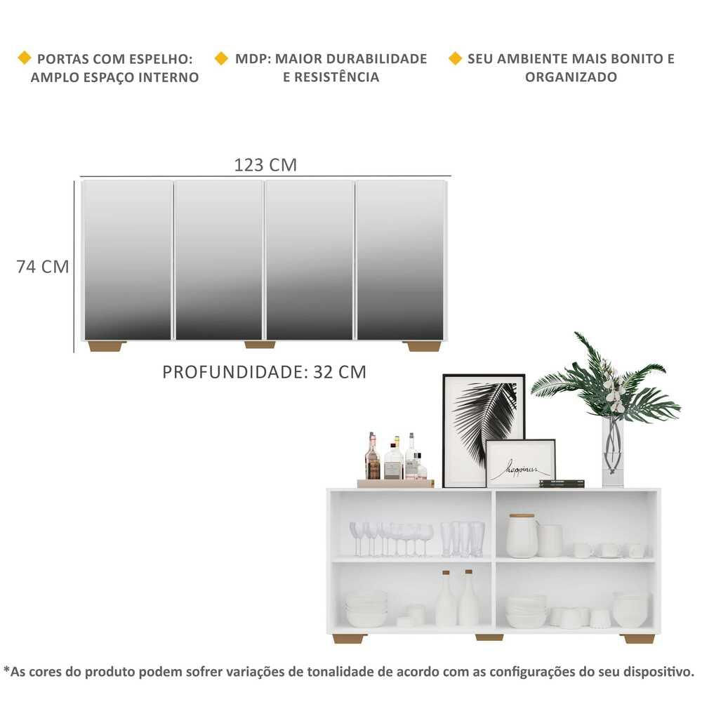 Encontraproduto.com.br - Aparador Buffet com Espelho Multimóveis Vegas com 4 Portas FG3560 Branco/Natural