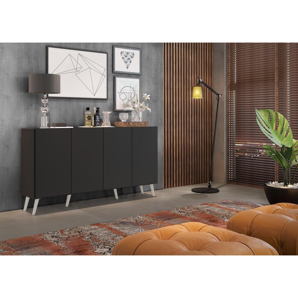 Encontraproduto.com.br - Aparador Buffet Retrô Multimóveis Veneza 4 Portas FG3556 Preto/Branco