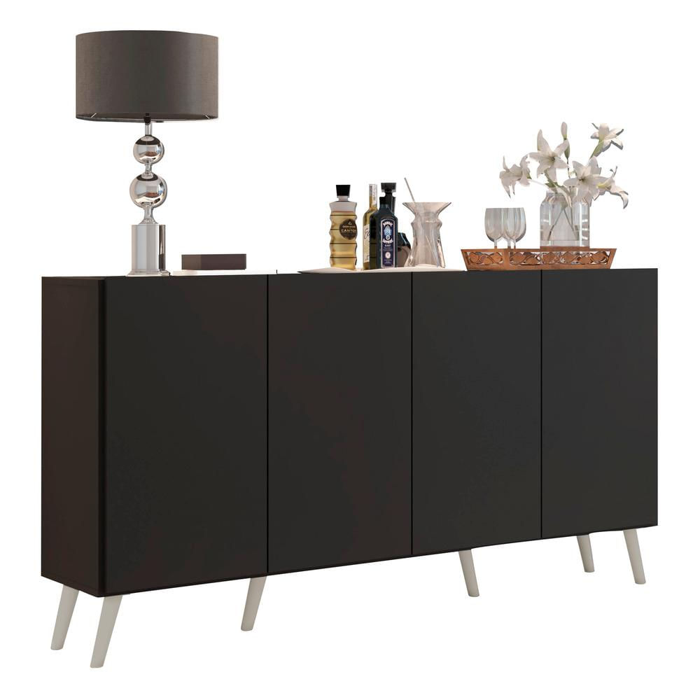 Encontraproduto.com.br - Aparador Buffet Retrô Multimóveis Veneza 4 Portas FG3556 Preto/Branco