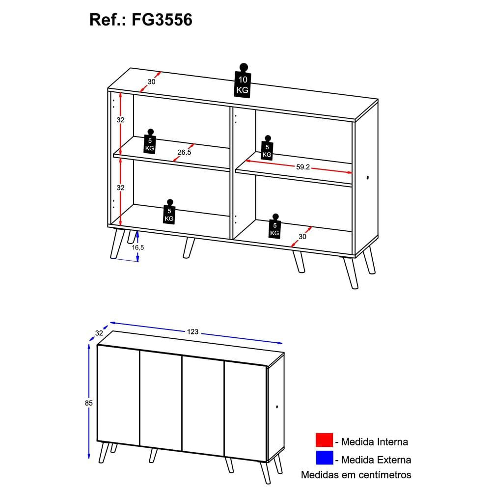 Encontraproduto.com.br - Aparador Buffet Retrô Multimóveis Veneza 4 Portas FG3556 Preto/Branco