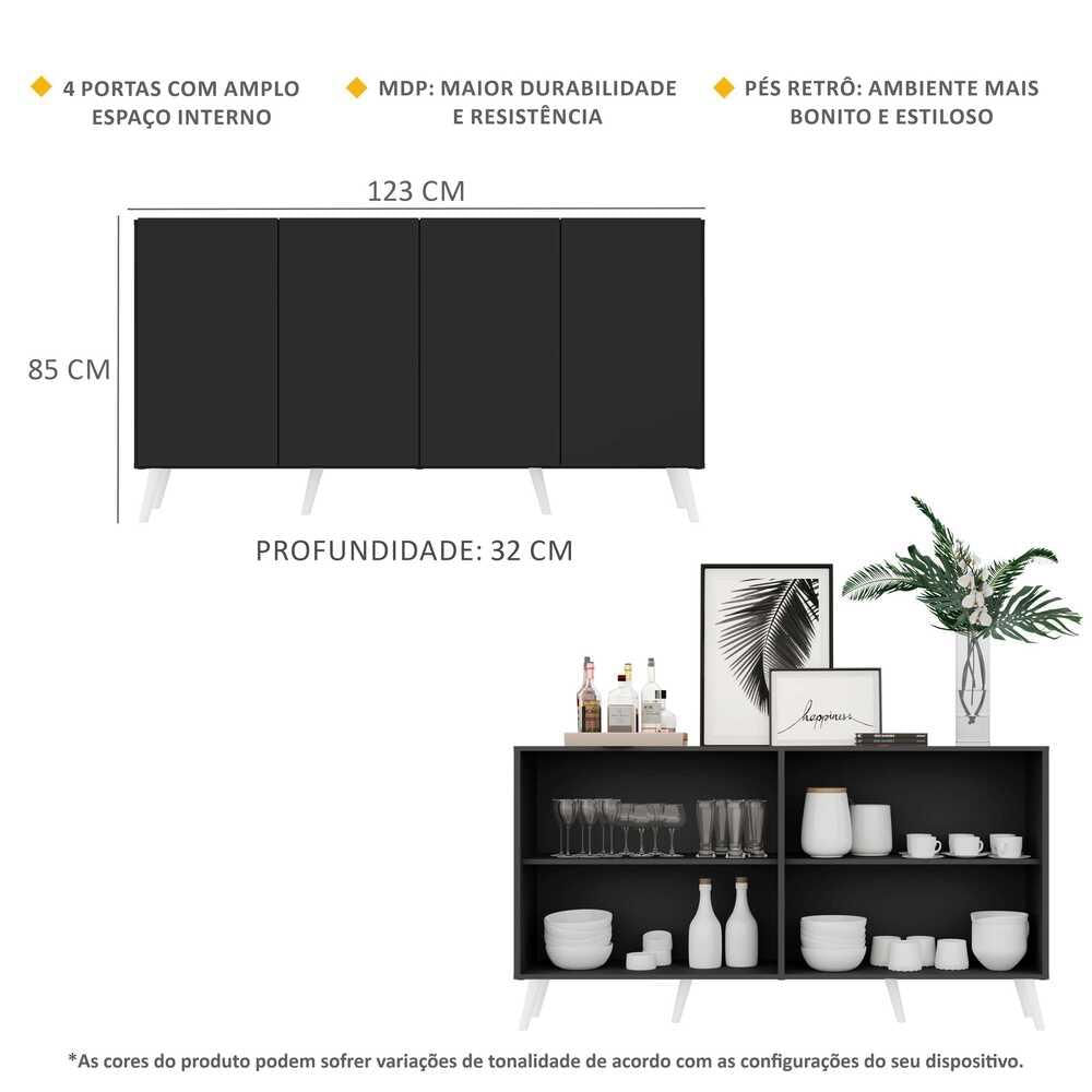 Encontraproduto.com.br - Aparador Buffet Retrô Multimóveis Veneza 4 Portas FG3556 Preto/Branco