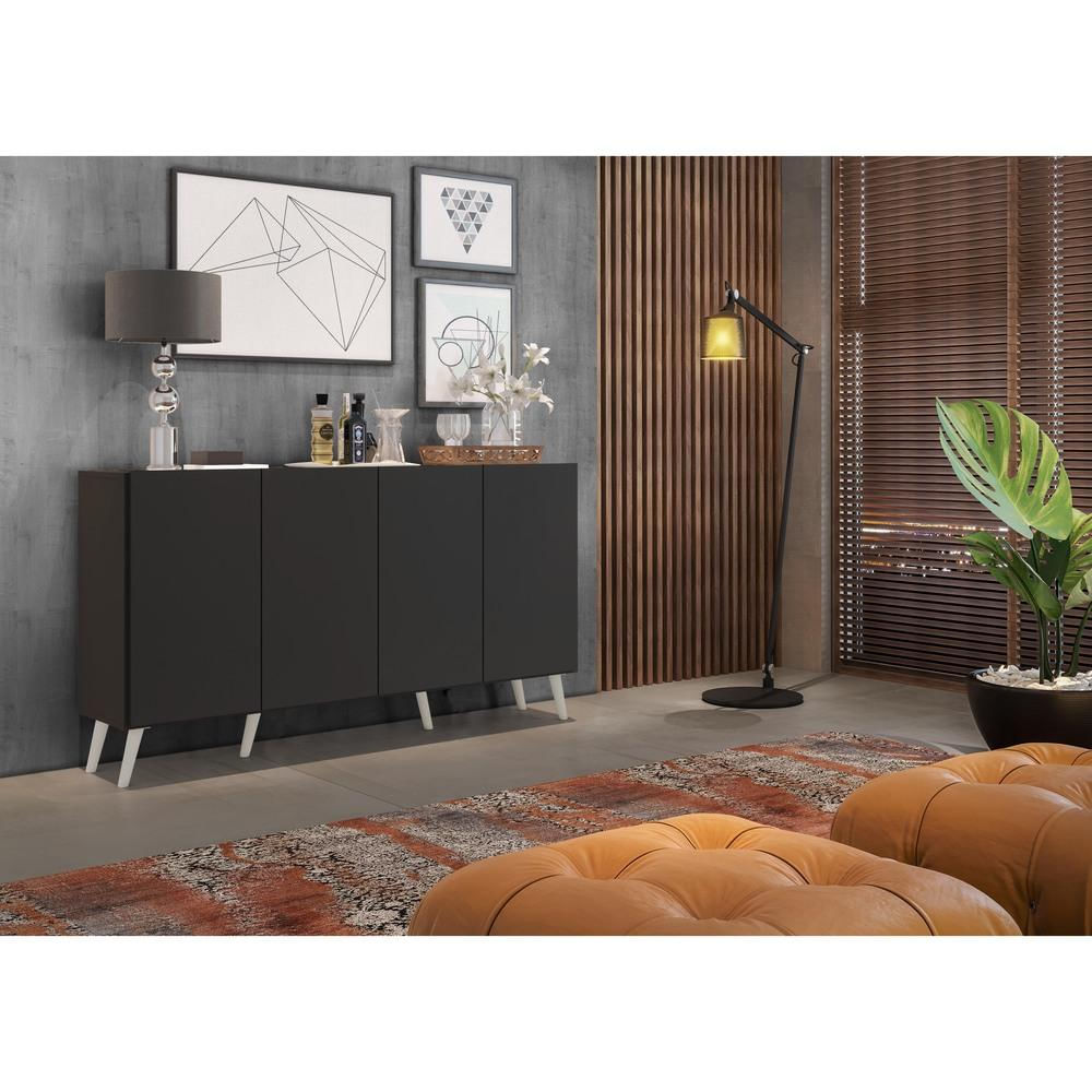 Encontraproduto.com.br - Aparador Buffet Retrô Multimóveis Veneza 4 Portas FG3556 Preto/Branco
