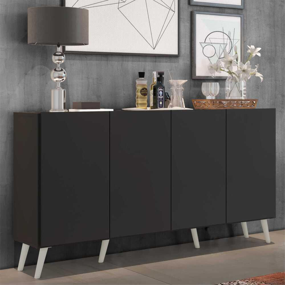 Encontraproduto.com.br - Aparador Buffet Retrô Multimóveis Veneza 4 Portas FG3556 Preto/Branco